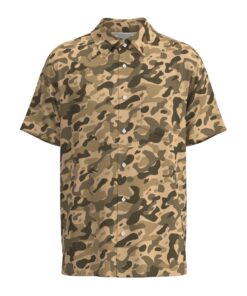 Brown Army Camouflage Short Sleeve Buttons Shirt