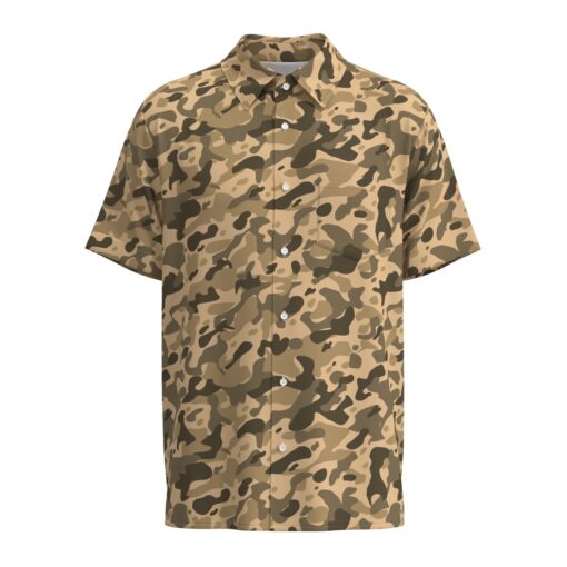 Brown Army Camouflage Short Sleeve Buttons Shirt