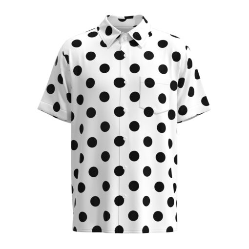 Black Dots on White Polka Dot Short Sleeve Buttons Shirt