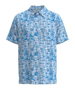 Head Skulls in Blue Short Sleeve Buttons Shirt