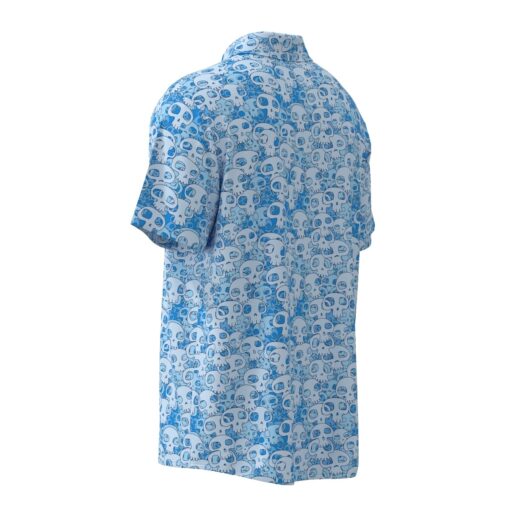 Head Skulls in Blue Short Sleeve Buttons Shirt - Image 3