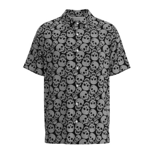 Spooky Smiling Skulls Short Sleeve Buttons Shirt